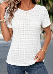 White tops,Plain Color tops,ROTITA White V Neck Short Sleeve T Shirt