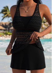 Black swimwear,Plain Color swimwear,ROTITA Black Mid Waisted Bandeau Tankini Set