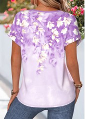 Light Purple tops,Floral tops,Plants tops,ROTITA Tummy Coverage Floral Print Light Purple Split Neck Blouse