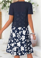Navy dresses,Floral dresses,Plants dresses,Everyday dresses,Casual dresses,ROTITA Navy Floral Print Tummy Coverage V Neck Dress