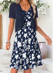 Navy dresses,Floral dresses,Plants dresses,Everyday dresses,Casual dresses,ROTITA Navy Floral Print Tummy Coverage V Neck Dress