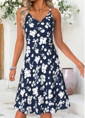 Navy dresses,Floral dresses,Plants dresses,Everyday dresses,Casual dresses,ROTITA Navy Floral Print Tummy Coverage V Neck Dress