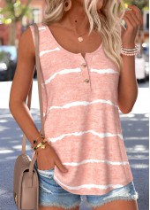 ROTITA Tummy Coverage Striped Pink Round Neck Sleeveless Tank Top