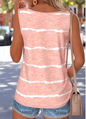 Pink tops,Striped tops,Geometric tops,ROTITA Tummy Coverage Striped Pink Round Neck Sleeveless Tank Top