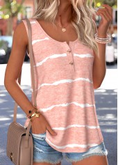 Pink tops,Striped tops,Geometric tops,ROTITA Tummy Coverage Striped Pink Round Neck Sleeveless Tank Top