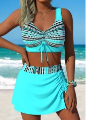 ROTITA Cyan Front Slit Hem Geometric Print Bikini Set