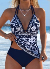 ROTITA Navy Tummy Coverage Random Floral Print Tankini Set