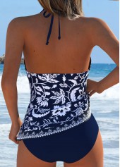 Navy swimwear,Plants swimwear,Floral swimwear,ROTITA Navy Tummy Coverage Random Floral Print Tankini Set
