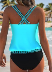 ROTITA Cyan Drawstring Random Floral Print Mid Waisted Tankini Top-No Bottom