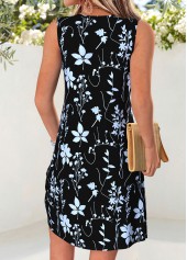 Black dresses,Floral dresses,Plants dresses,Everyday dresses,Casual dresses,ROTITA Black Floral Print Tummy Coverage Short Split Neck Dress