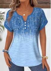 Chemisier Rotita grande taille couvrant le ventre bleu ombré col fendu