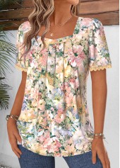 Multi Color tops,Floral tops,Plants tops,ROTITA Tummy Coverage Floral Print Multi Color T Shirt