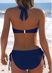 Navy swimwear,Floral swimwear,Plants swimwear,ROTITA Blue Patchwork Floral Print Bikini Set