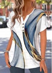 Multi Color tops,Geometric tops,ROTITA Tummy Coverage Geometric Print Multi Color T Shirt