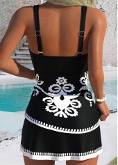 Black swimwear,Tribal swimwear,ROTITA Black Tribal Print Mid Waisted Tankini Set