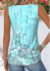 Mint Green tops,Plants tops,Floral tops,ROTITA Patchwork Random Floral Print Mint Green Sleeveless Tank Top