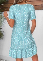 Cyan dresses,Geometric dresses,Everyday dresses,Casual dresses,ROTITA Cyan Geometric Print Shirred Short V Neck Dress