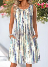Robe Rotita grise à coutures plissées col rond court et sans manches