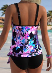 Multi Color swimwear,Plants swimwear,ROTITA Multi Color Blouson Tropical Plants Print Tankini Top