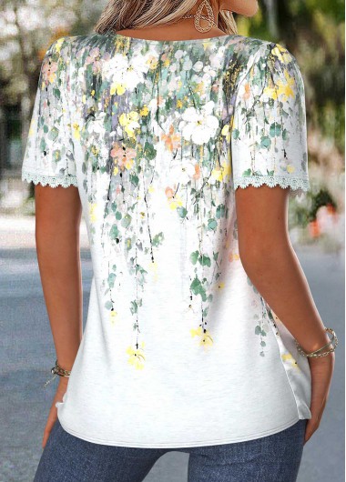 Multi Color tops,Floral tops,Plants tops,ROTITA Pleated Floral Print Multi Color Square Neck Blouse