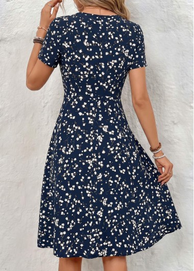 Navy dresses,Floral dresses,Plants dresses,Everyday dresses,Casual dresses,ROTITA Navy Floral Print Tummy Coverage V Neck Dress
