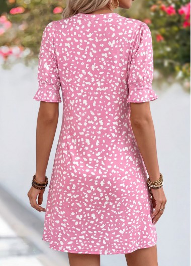 Pink dresses,Dot dresses,Everyday dresses,Casual dresses,ROTITA Pink Polka Dot Tummy Coverage Short Split Neck Dress
