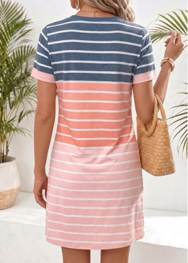 Multi Color dresses,Striped dresses,Geometric dresses,Everyday dresses,Casual dresses,ROTITA Multi Color Tummy Coverage Short V Neck Dress