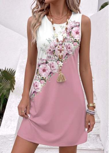 Multi Color dresses,Floral dresses,Plants dresses,Everyday dresses,Casual dresses,ROTITA Multi Color Floral Print Tummy Coverage Short Sleeveless Dress