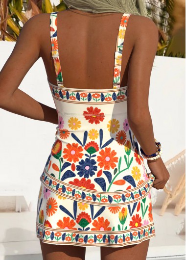 Multi Color swimwear,Floral swimwear,Plants swimwear,ROTITA Multi Color Tummy Coverage Floral Print Tankini Set
