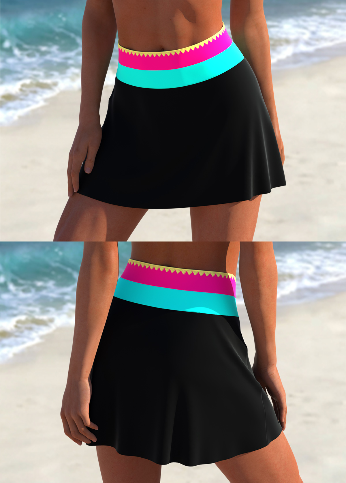 Multi Color swimwear,Plain Color swimwear,ROTITA Three-piece Multi Color Mid Waisted Bikini Set