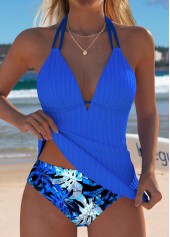 Rotita – Tankini-Set mit mittelhohem Bund und Blattmuster in Königsblau