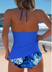 Royal Blue swimwear,Plants swimwear,ROTITA Royal Blue Leaf Print Mid Waisted Tankini Set