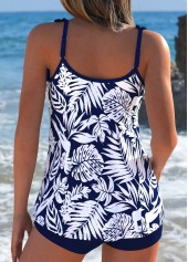 Navy swimwear,Floral swimwear,Plants swimwear,ROTITA Tummy Coverage Navy Floral Print Tankini Top