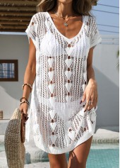 White swimwear,Plain Color swimwear,Tummy Control White V Neck Cover Up