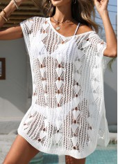 White swimwear,Plain Color swimwear,Tummy Control White V Neck Cover Up