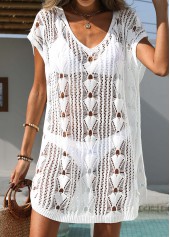White swimwear,Plain Color swimwear,Tummy Control White V Neck Cover Up