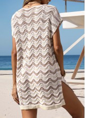 Beige swimwear,Contrast Color swimwear,Tummy Coverage Beige V Neck Cover Up