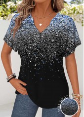 ROTITA Tummy Coverage Ombre Raw White Split Neck T Shirt