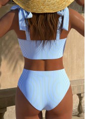 Light Blue swimwear,Striped swimwear,Geometric swimwear,ROTITA Light Blue Bowknot Striped High Waisted Bikini Set