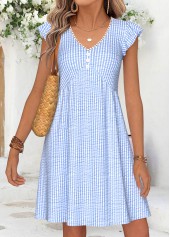 Light Blue dresses,Striped dresses,Geometric dresses,Vacation dresses,Vacation dresses,ROTITA Light Blue Striped Shirred Short V Neck Dress