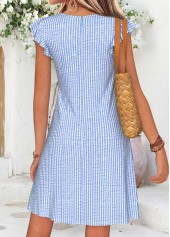 Light Blue dresses,Striped dresses,Geometric dresses,Vacation dresses,Vacation dresses,ROTITA Light Blue Striped Shirred Short V Neck Dress