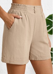 Light Coffee bottoms,Plain Color bottoms,Light Coffee Elastic Waist High Waisted Shorts
