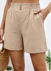 Light Coffee bottoms,Plain Color bottoms,Light Coffee Elastic Waist High Waisted Shorts