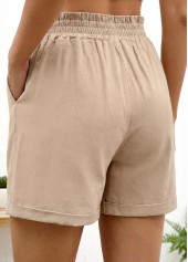 Light Coffee bottoms,Plain Color bottoms,Light Coffee Elastic Waist High Waisted Shorts