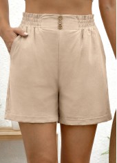 Light Coffee bottoms,Plain Color bottoms,Light Coffee Elastic Waist High Waisted Shorts