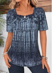 Green tops,Tribal tops,ROTITA Tribal Print Green Square Neck Short Sleeve T Shirt