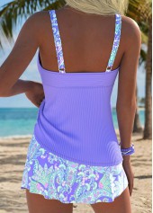 Purple swimwear,Paisley swimwear,ROTITA Purple Tummy Coverage Paisley Print Mid Waisted Tankini Set