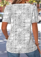 White tops,Dot tops,ROTITA Curved Hem Polka Dot White V Neck T Shirt