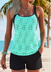 ROTITA Cyan Pocket Mid Waisted Tankini Set