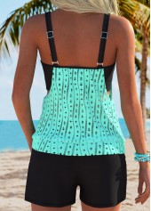 Cyan swimwear,Plain Color swimwear,ROTITA Cyan Pocket Mid Waisted Tankini Set